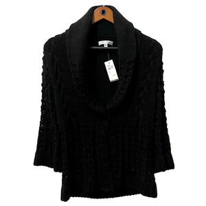 Beth Bowley Wool Blend Black Cardigan Lg Knit Lace Shiny Gothic Lolita Casual